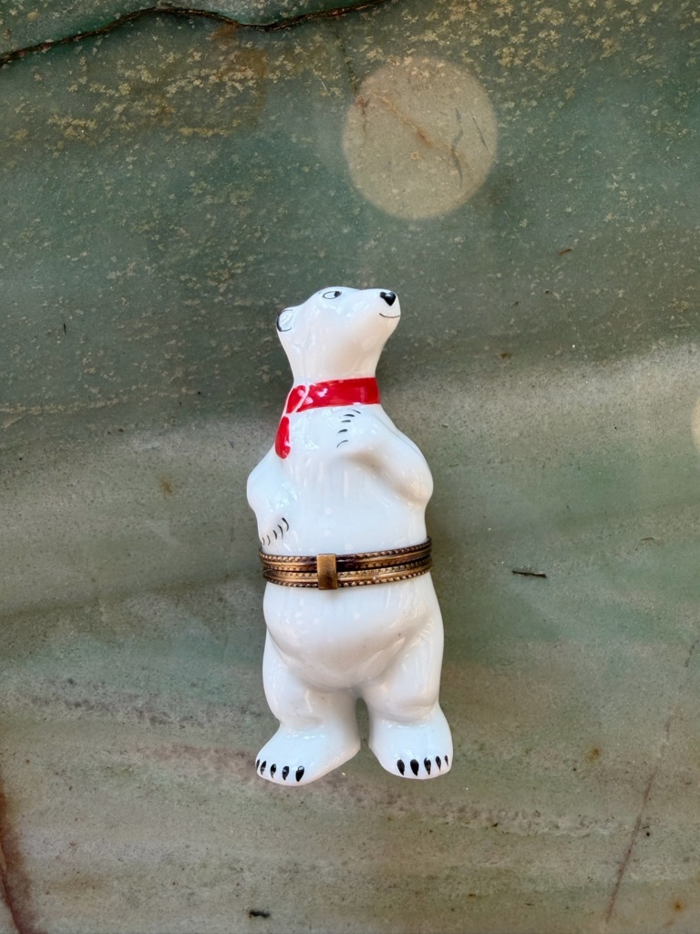LIMOGES France Handmade Polar Bear Hinged Porcelain Trinket Box Hand Painted - Picture 3 of 7